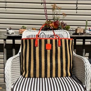 Henri Bendel Striped Raffia Tote Bag, NWOT